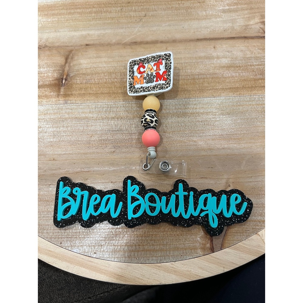 Cat Mom Leopard Badge Reel Alligator Clip Swivel Silicone Bead Nurse Teacher‎